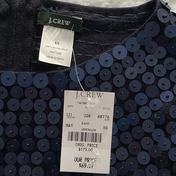 NWT J.Crew Navy Sequin Long-Sleeve Top - Picture 6 of 12